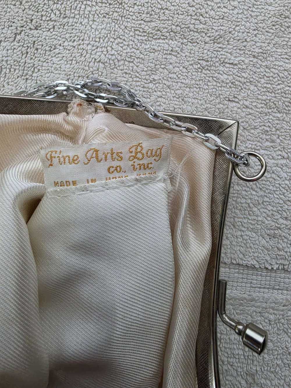 Vintage Ivory Beaded Evening Clutch with Silver Chain